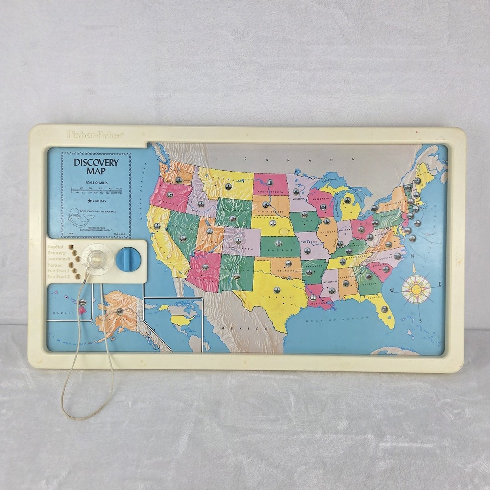 Vintage 1987 Fisher Price Discovery Map 6608 USA States Educational Toy